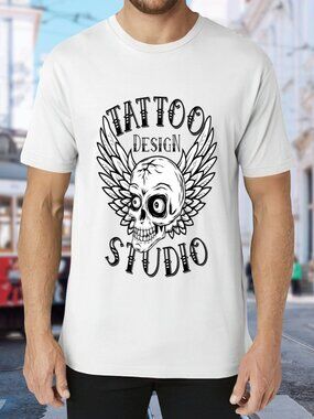 Tattoo Design Studio Graphic Tee - White with Black Print